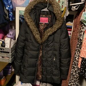 Betsey Johnson Black Puffer Coat with Fur Trim